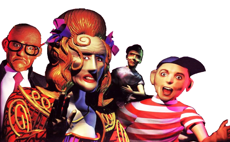 an official render of Dixie, IRS man, Timmy and Ted from the main cover/poster art of Bad Day On The Midway